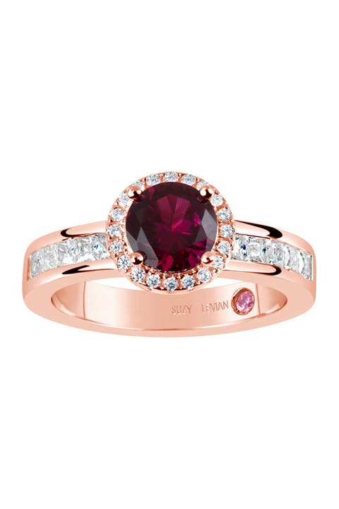 Rose Gold Plated Sterling Silver Ruby & CZ Ring