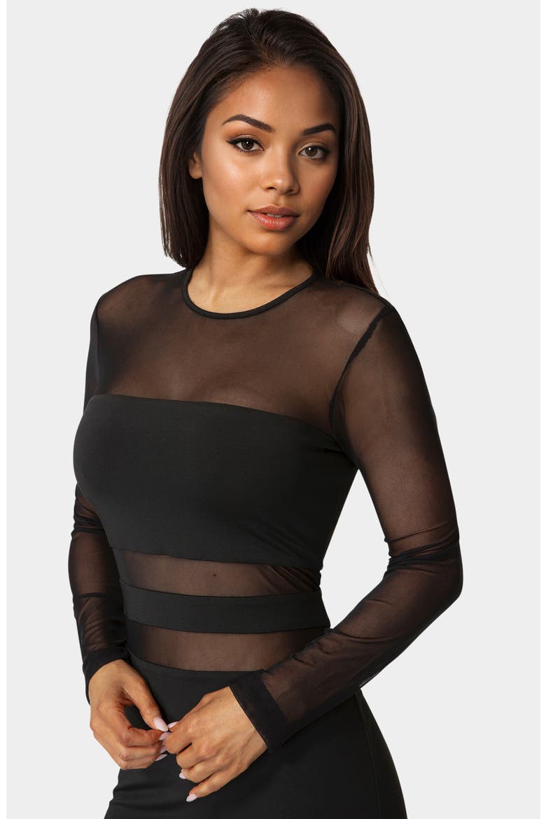 Illusion Mesh Mini Dress, Alternate, color, BLACK