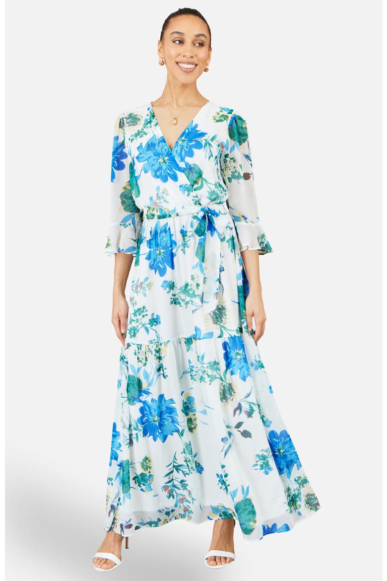 Floral Maxi Wrap Dress, Alternate, color, White