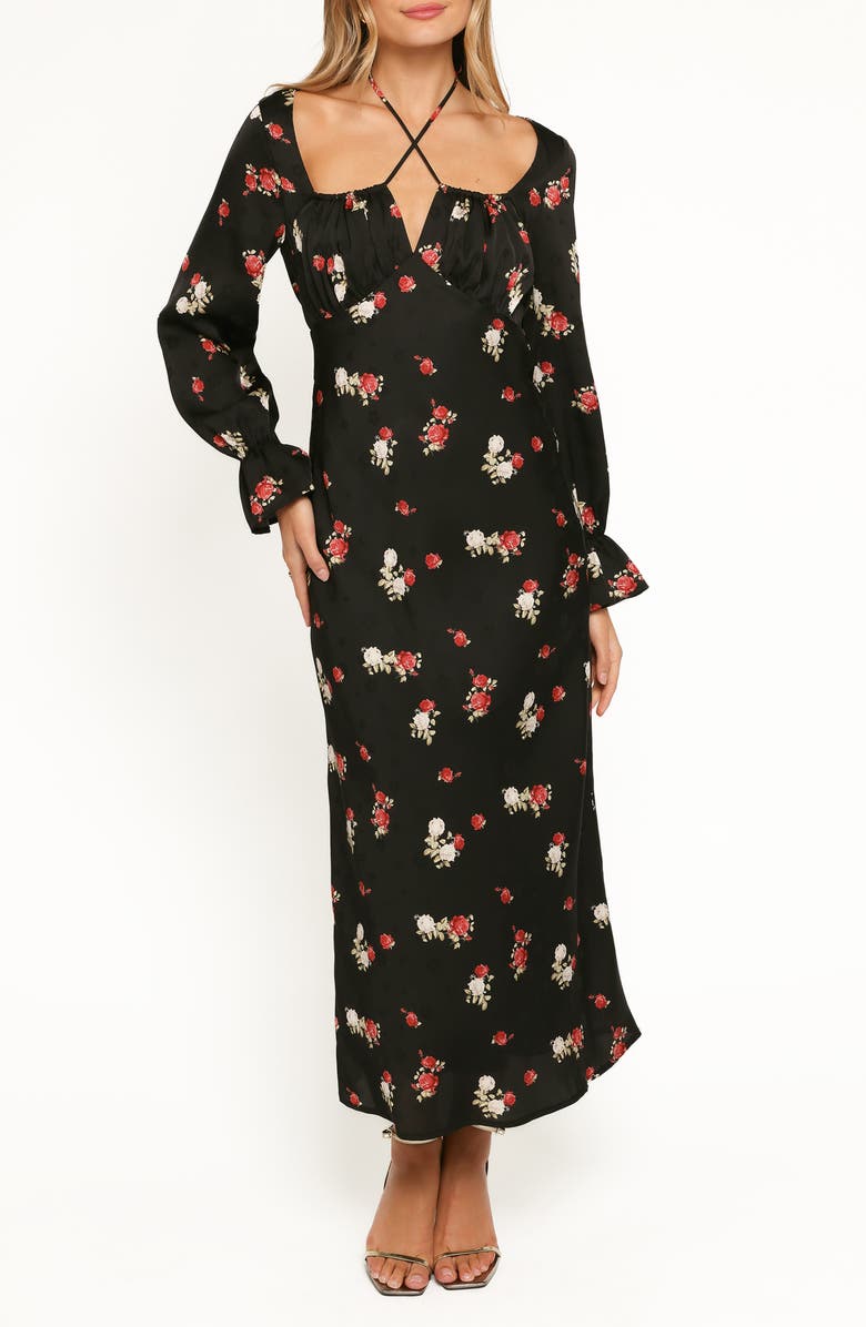 Petal & Pup Pauline Floral Long Sleeve Maxi Dress, Main, color, Black Floral