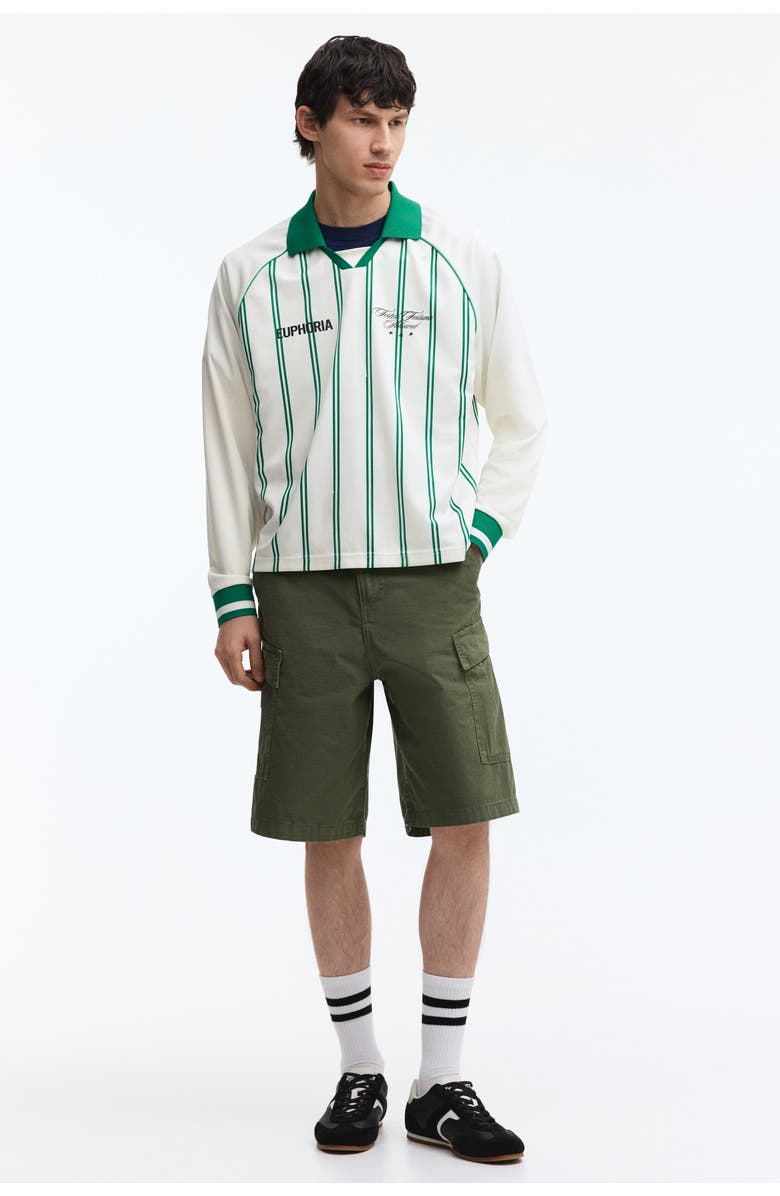 H&M Loose Fit Printed Polo Shirt, Alternate, color, White/Striped