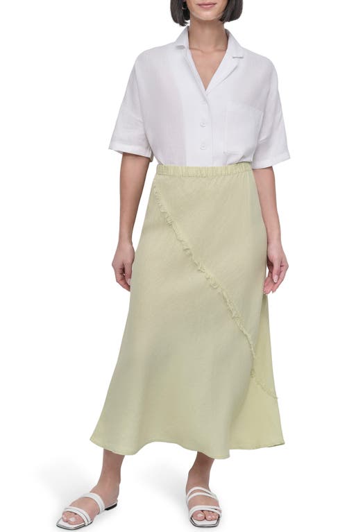 Shop Dkny Linen Midi Skirt In Tea Green