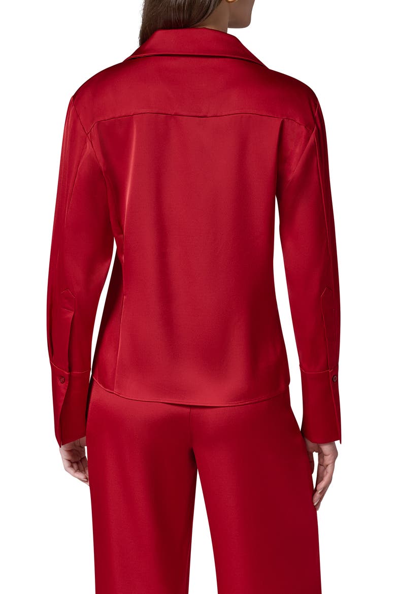 Satin Button Front Shirt, Alternate, color, RED VELVET