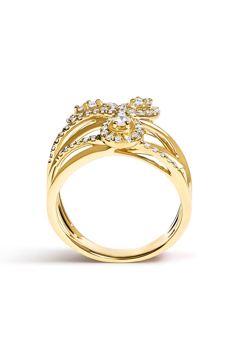 10K Yellow Gold 1/2 Cttw Diamond Crossover 3 Leaf Floral Cocktail Ring Band, Alternate, color, Yellow