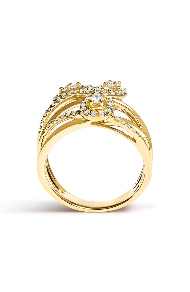 Haus of Brilliance 10K Yellow Gold 1/2 Cttw Diamond Crossover 3 Leaf Floral Cocktail Ring Band, Alternate, color, Yellow