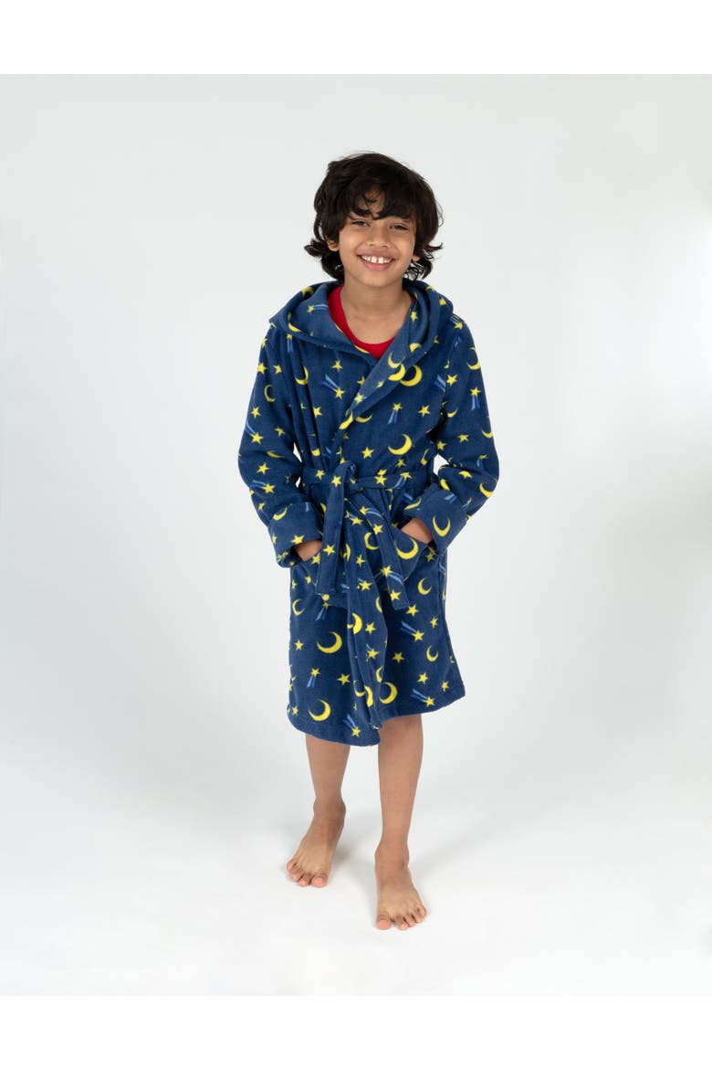 Fleece Print Hooded Robe, Main, color, Moon & Stars Navy
