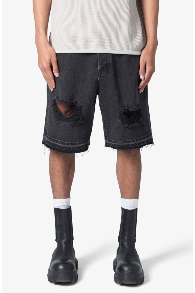 Distressed Nonstretch Denim Shorts, Main, color, BLACK
