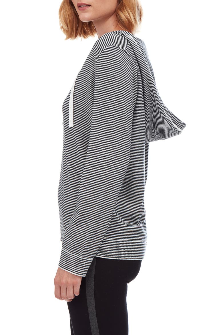 Stripe Cotton & Cashmere Hoodie, Alternate, color, DARK CHARCOAL MARL/ PORCELAIN