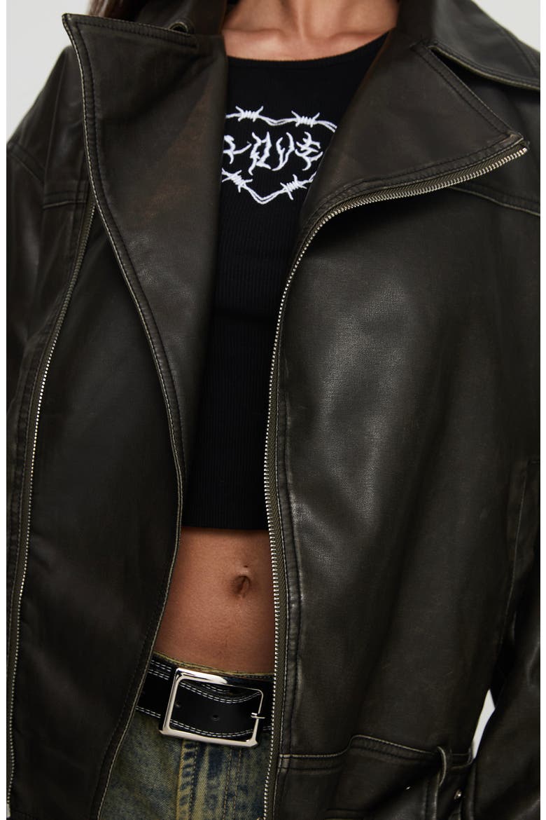 Aldrich Oversize Faux Leather Moto Jacket, Alternate, color, WASHED GREY