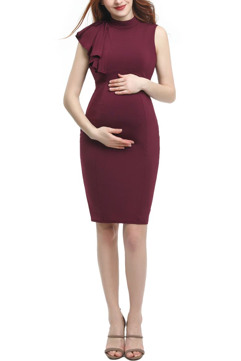 Josephine Ruffle Maternity Sheath Dress, Main, color, Deep Berry