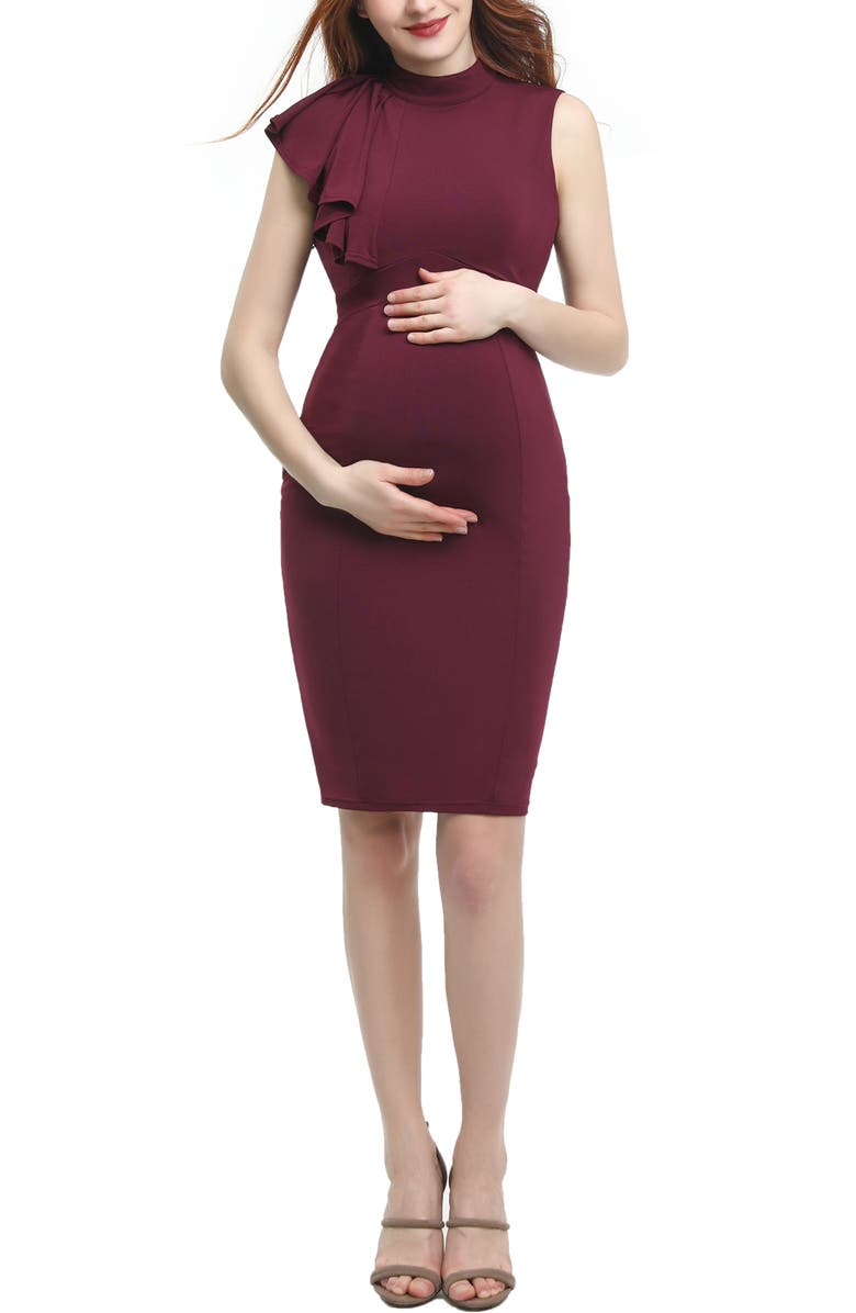 Kimi & Kai Josephine Ruffle Maternity Sheath Dress, Main, color, Deep Berry