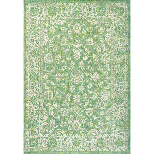 Jonathan Y Tela Bohemian Textured Weave Floral Indoor/outdoor Area Rug In Cream/green