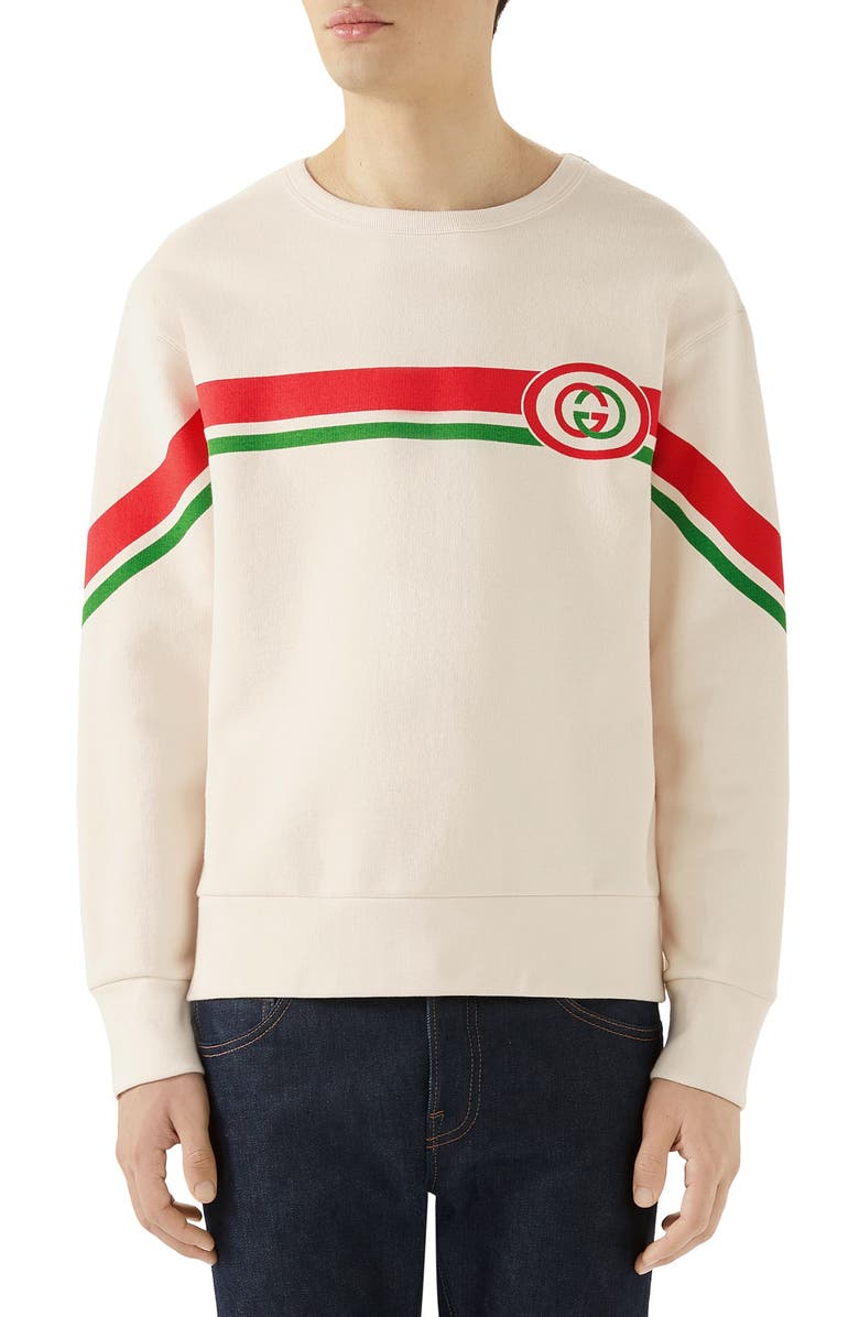 Gucci Interlocking-G Logo Stripe Cotton Sweatshirt, Main, color, 