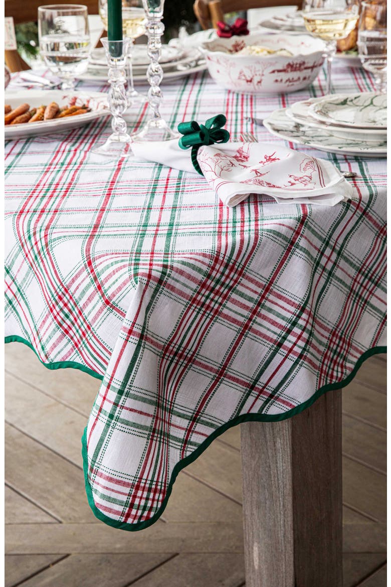 Merry Tartan Square Tablecloth, Alternate, color, MULBERRY BROWN