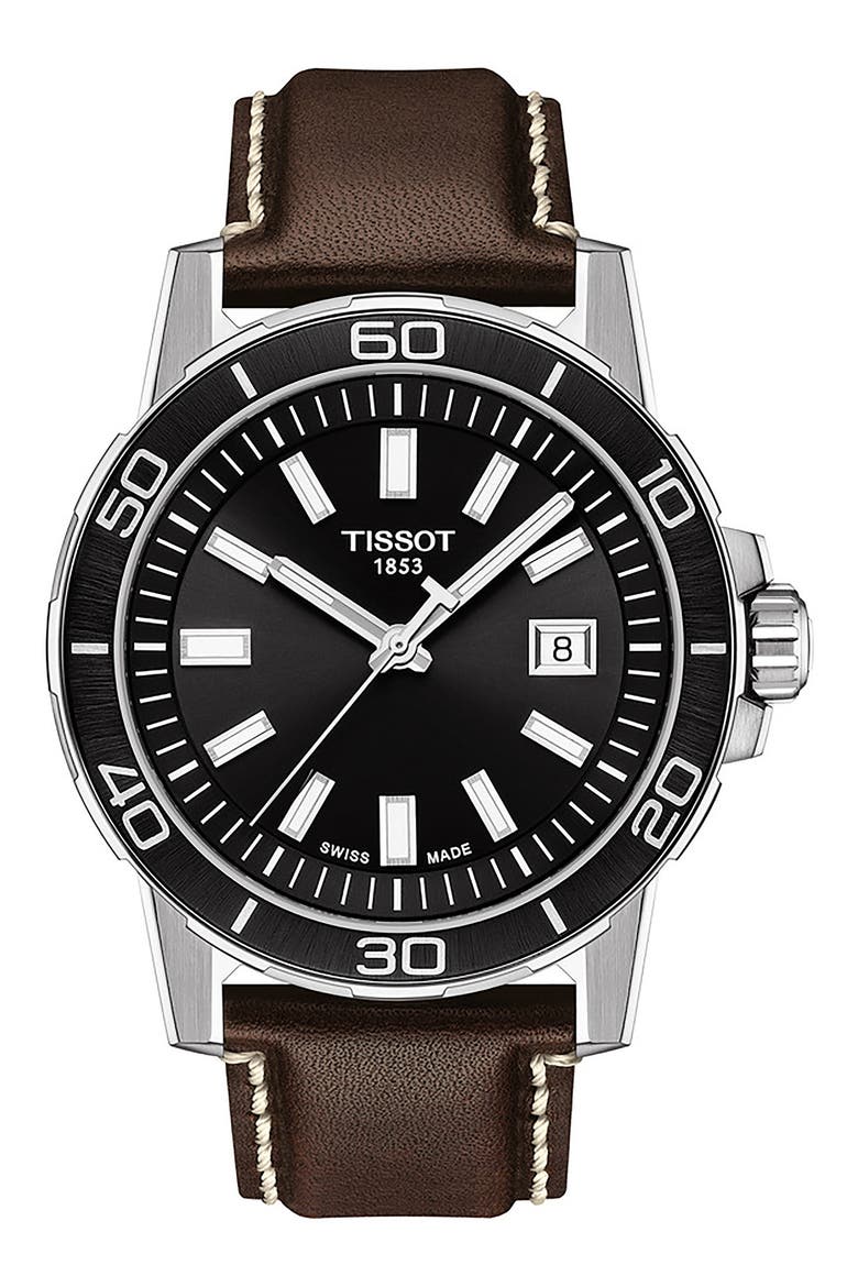 Supersport Qua Leather Strap Watch, 44mm, Main, color, NO COLOR