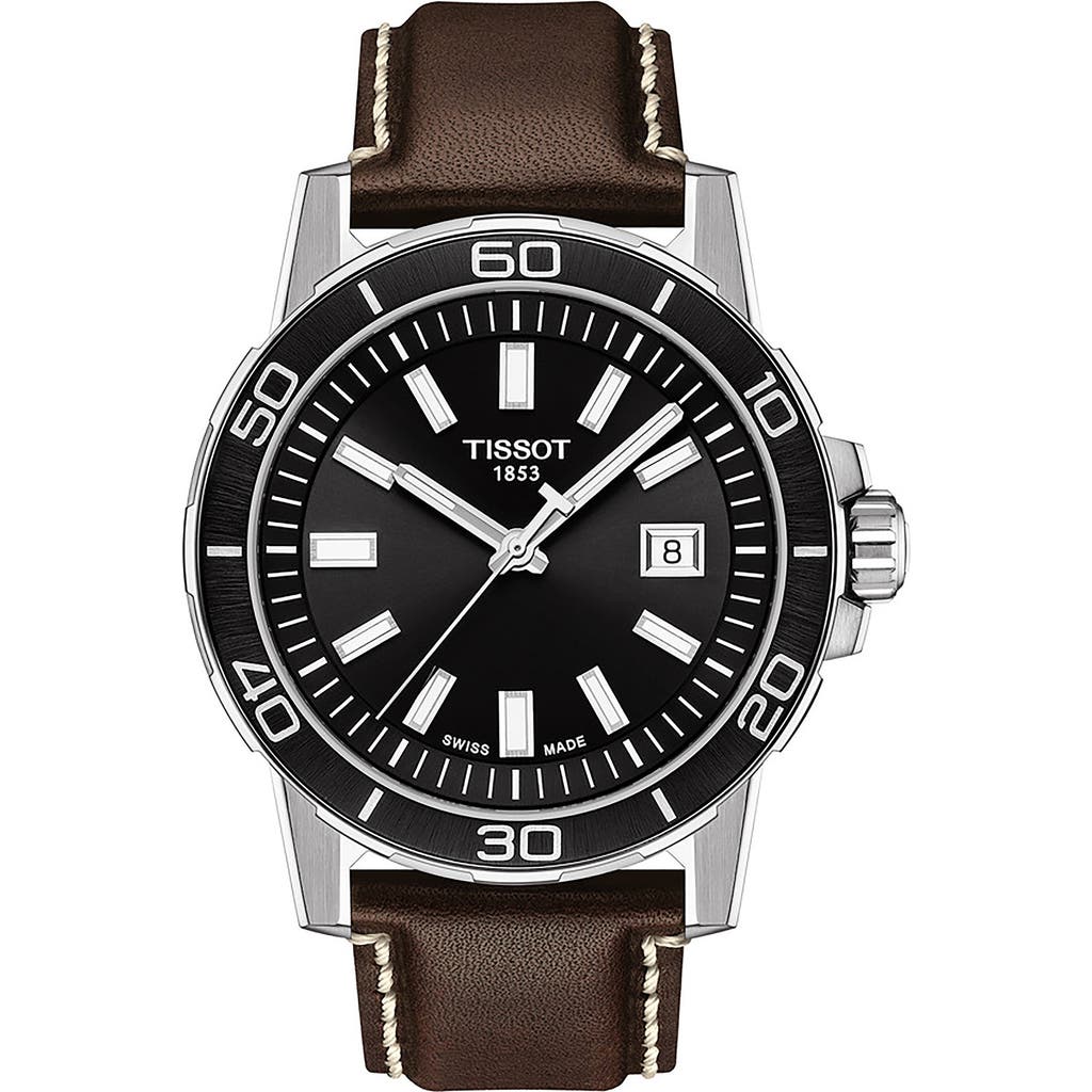 Tissot Supersport Qua Leather Strap Watch, 44mm