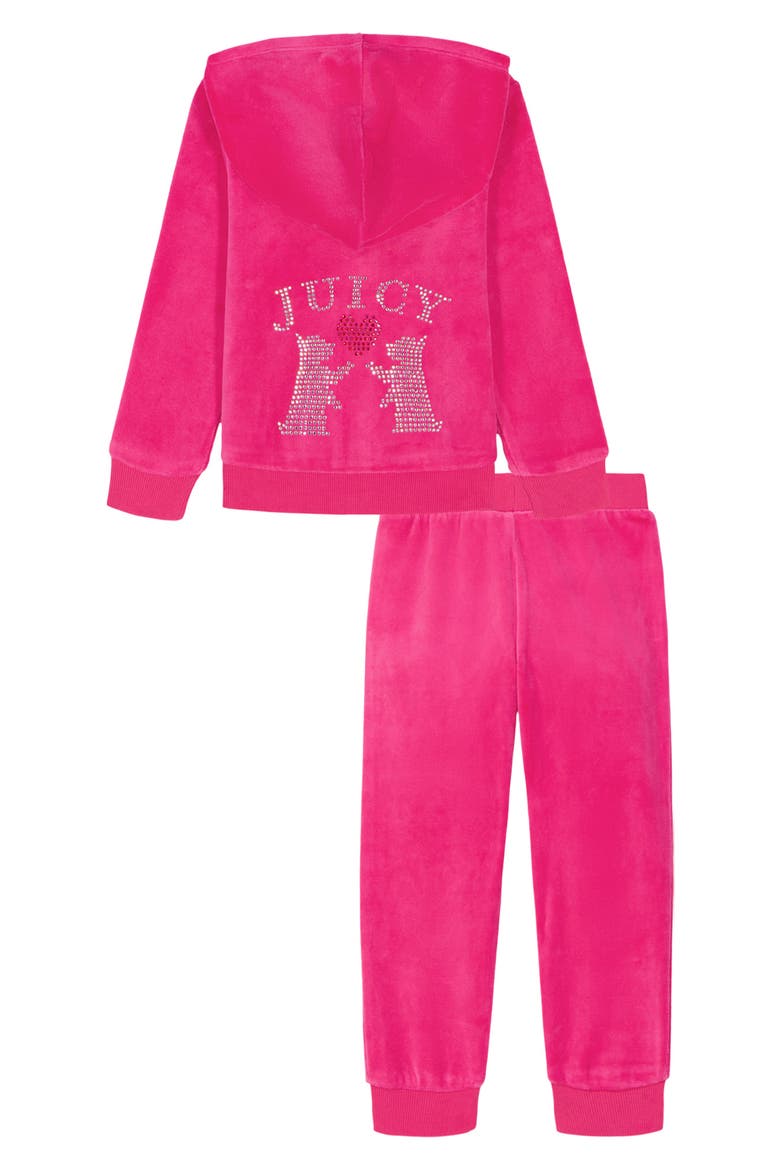 Kids' Crystal Embellished Velour Zip-Up Hoodie & Joggers Set