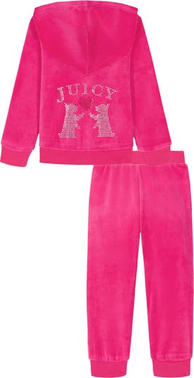 Kids' Crystal Embellished Velour Zip-Up Hoodie & Joggers Set