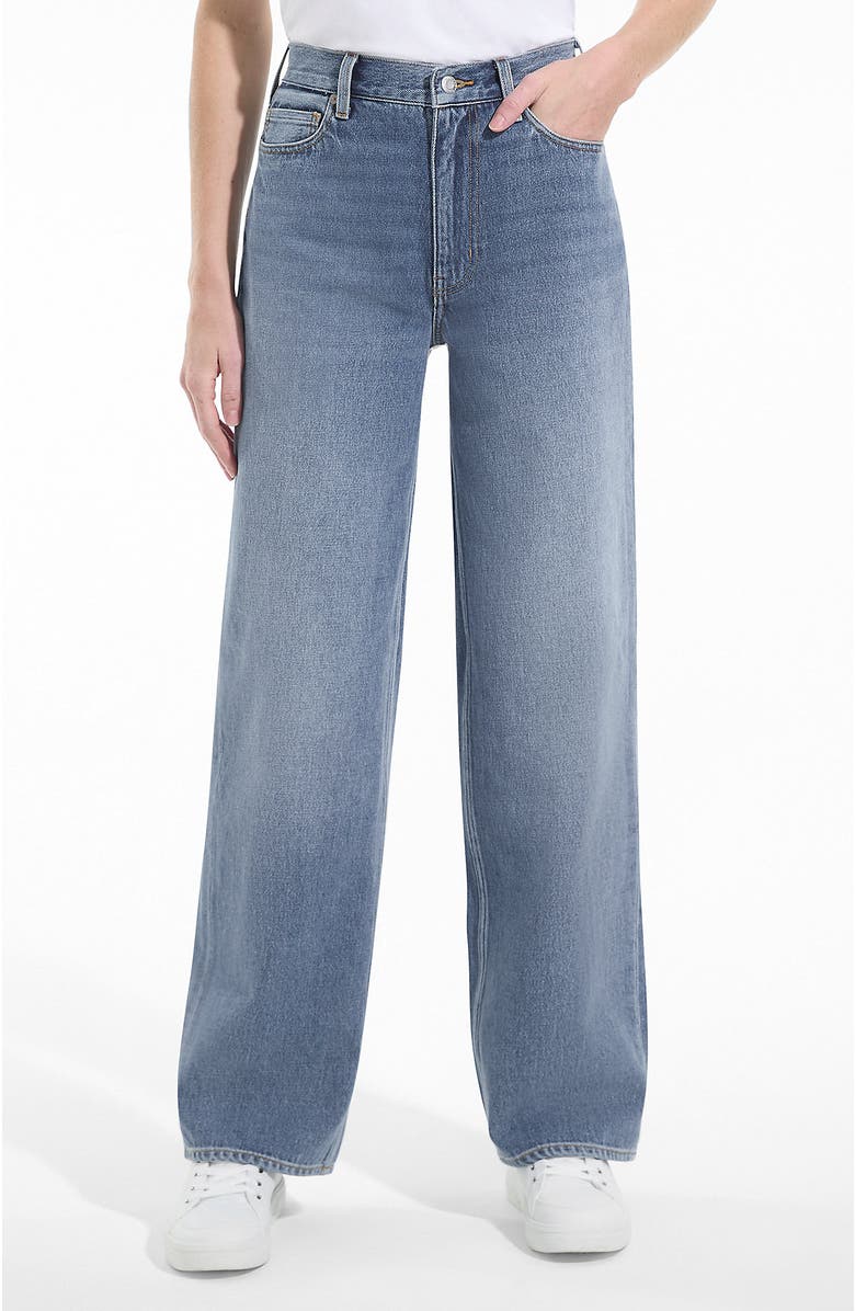 Lands' End Rigid Denim Mid Rise Baggy Jeans, Main, color, Medium Ocean Blue Wash