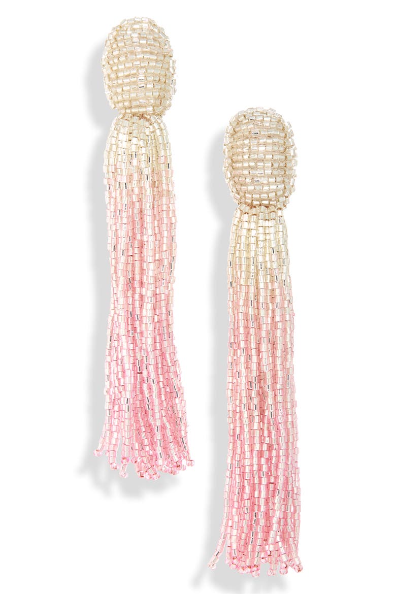 Ombré Beaded Tassel Drop Earrings, Main, color, WHITE/ PINK