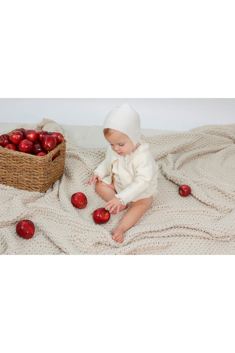 3 Piece Woven Set and Knit Long Sleeve Blouse, Cardigan and Bottom, Alternate, color, Cream