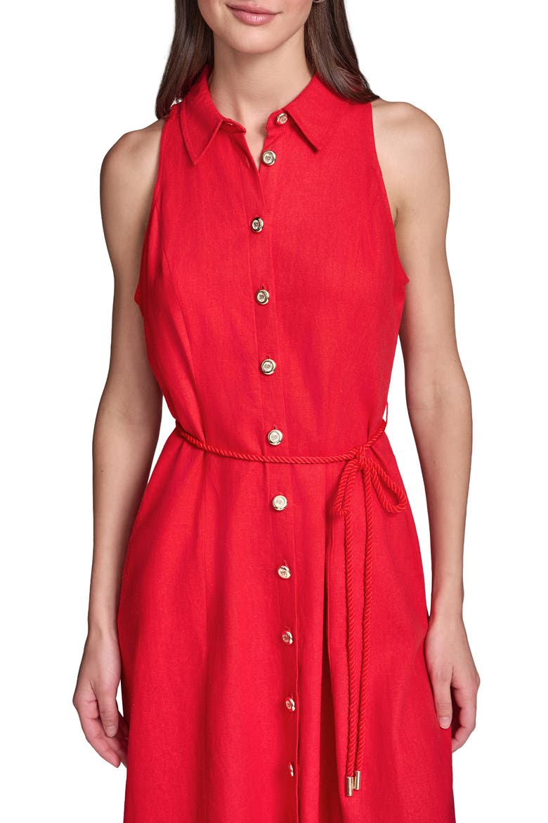 Rope Belt Linen Shirt Dress, Alternate, color, TOMATO