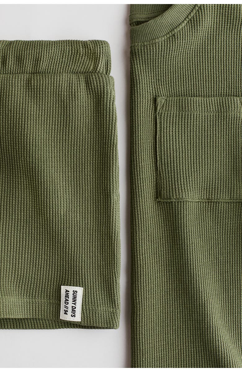 H&M 2-piece waffled cotton set, Alternate, color, Khaki Green