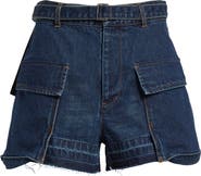 Sacai Belted Frayed Release Hem Cargo Denim Shorts