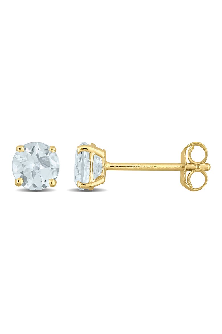 14K Yellow Gold Aquamarine Solitaire Stud Earrings, Main, color, BLUE
