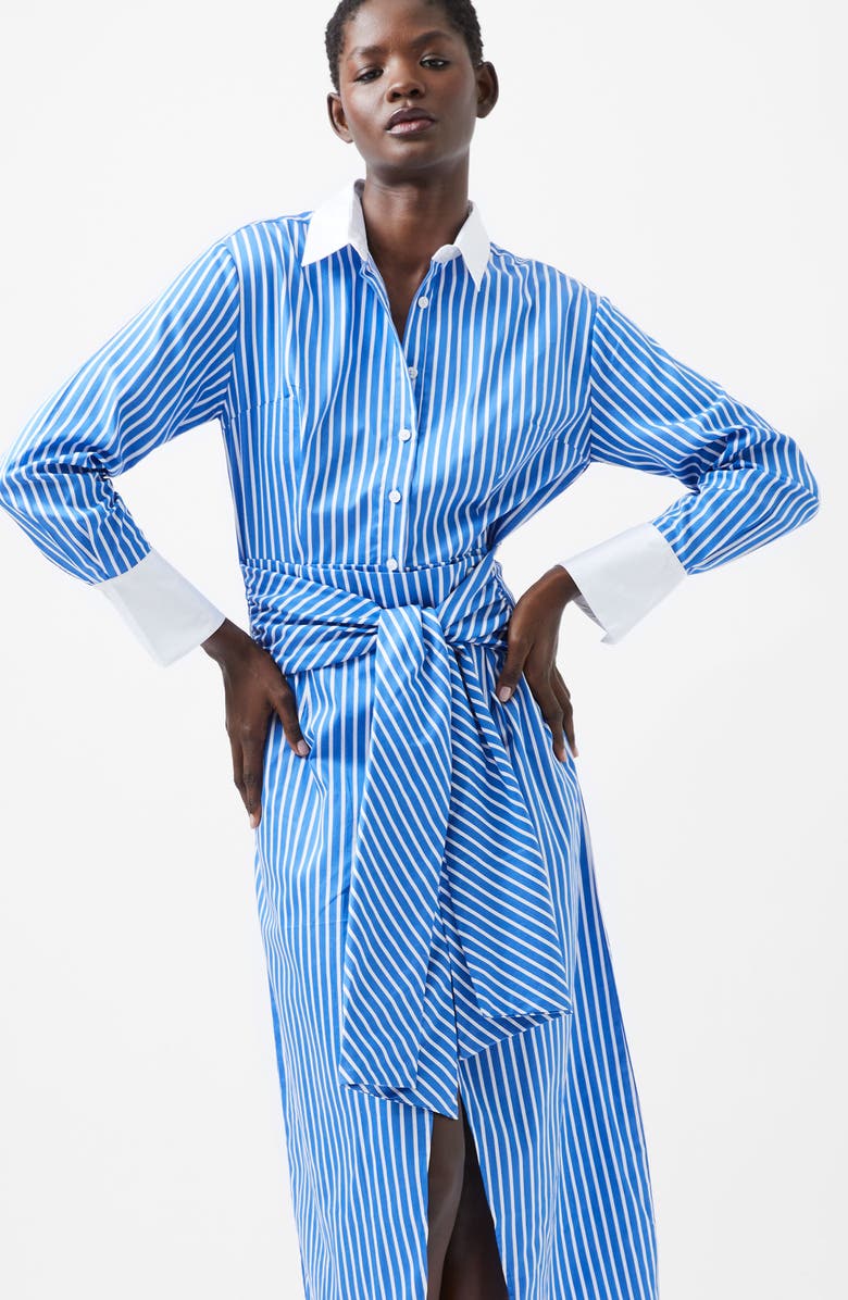 French Connection Alexis Stripe Belted Long Sleeve Tie Waist Cotton Shirtdress, Alternate, color, 