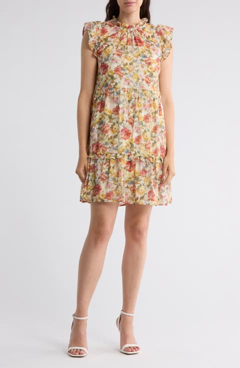 Floral Flutter Sleeve Tiered Dress
