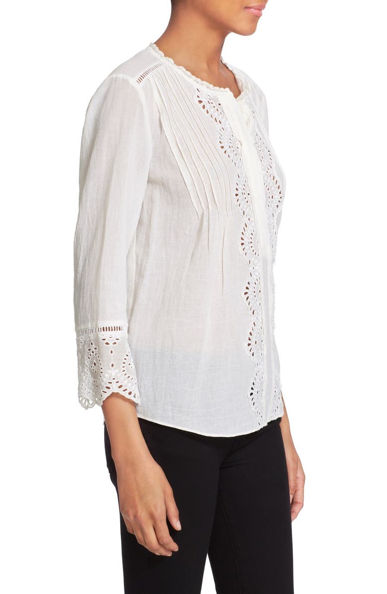 Rebecca Taylor Three Quarter Sleeve Eyelet Top, Alternate, color, 