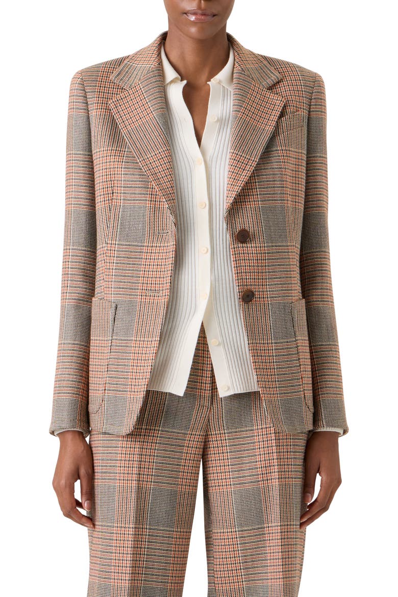 Glen Plaid Stretch Wool Jacket, Main, color, BEIGE-MOCCA-ORANGE