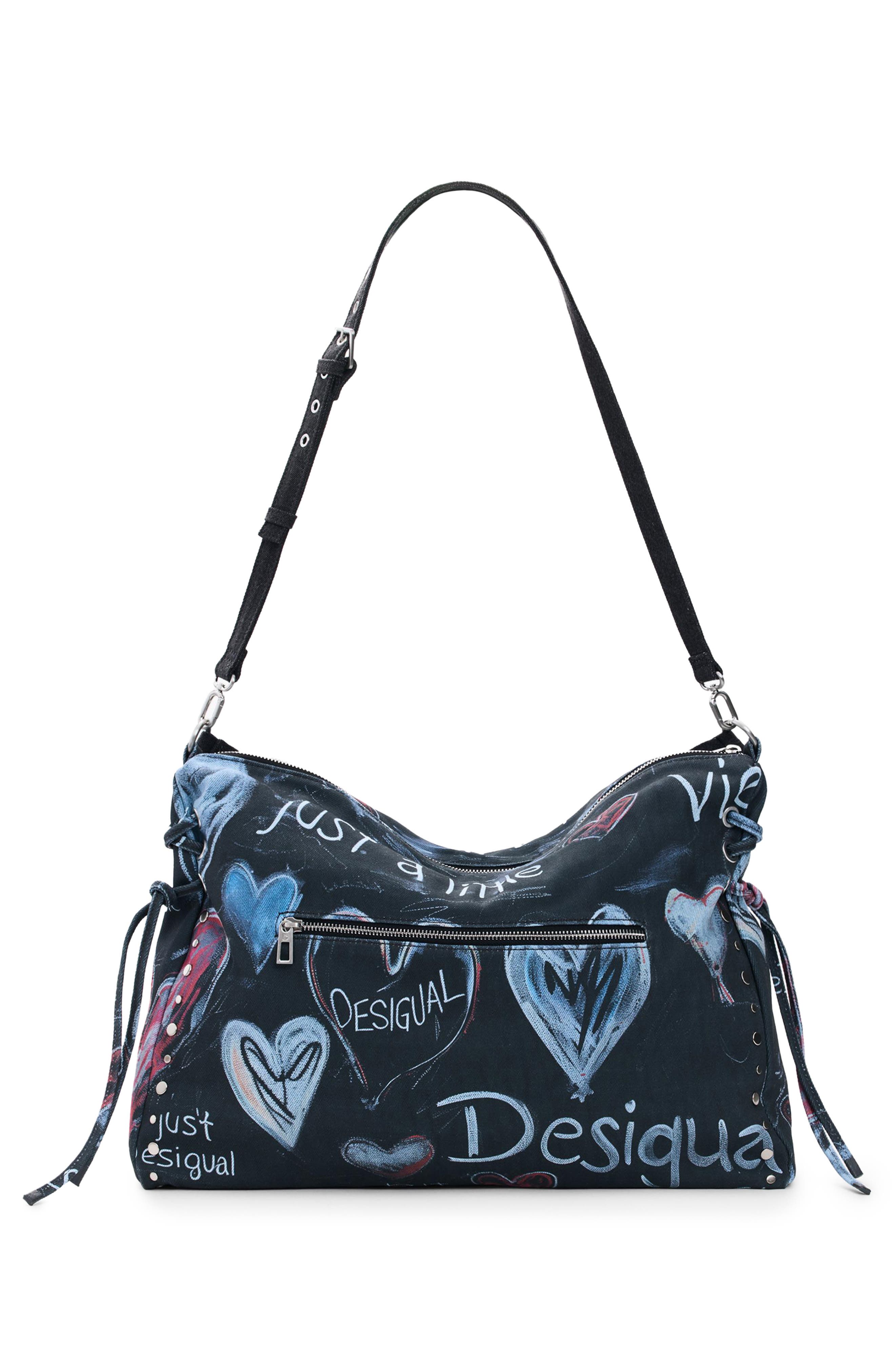 Desigual Logo Print Canvas Shoulder Bag, Alternate, color, Black Multi