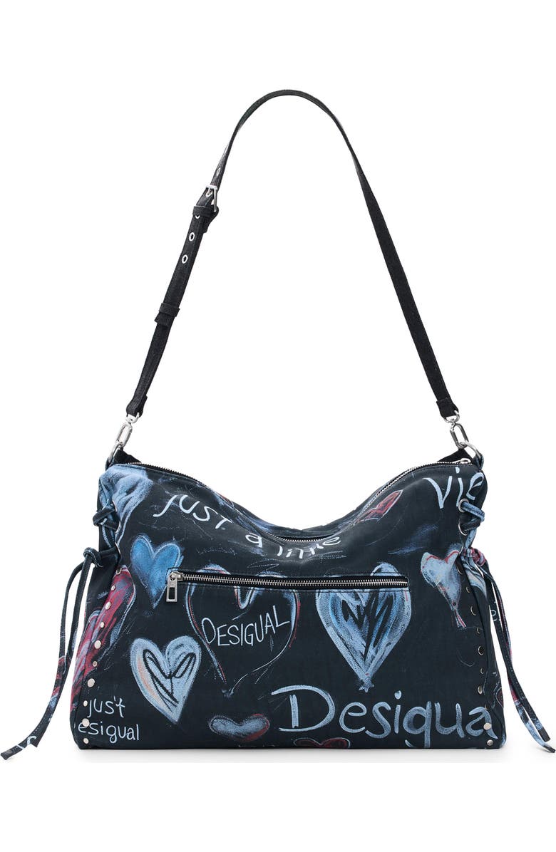 Desigual Logo Print Canvas Shoulder Bag, Alternate, color, Black Multi
