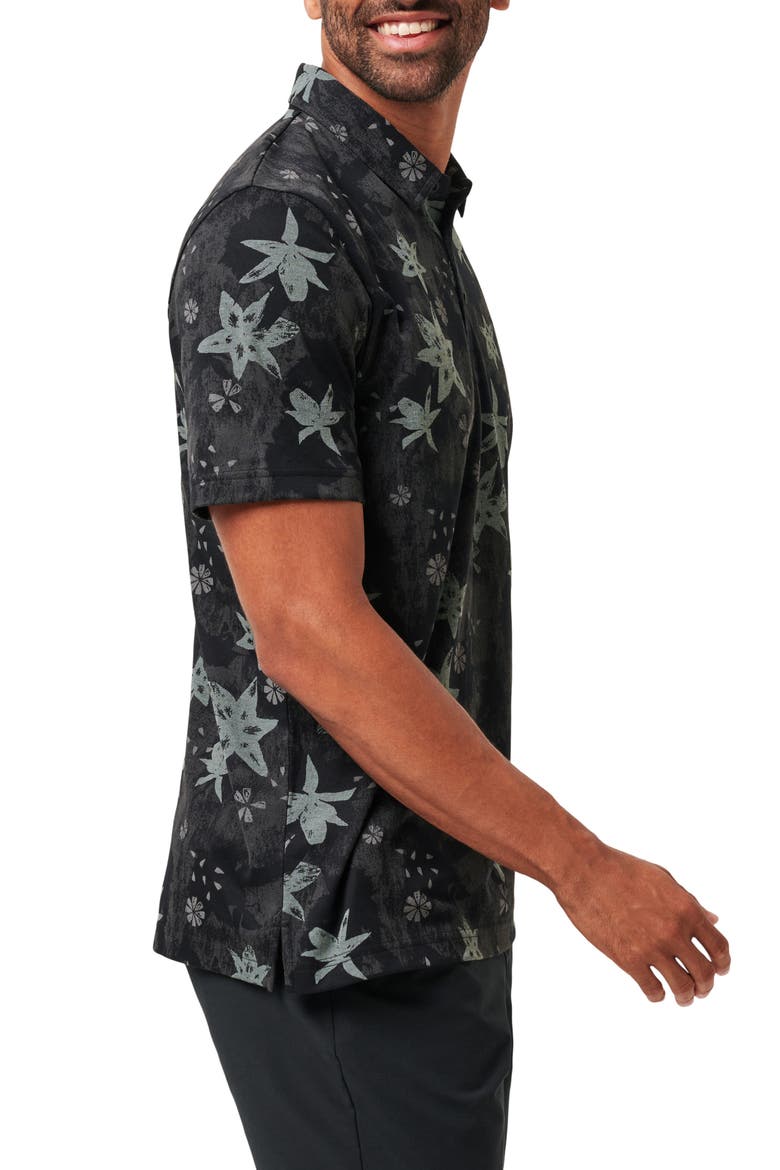 Trek Tide Floral Cotton Blend Piqué Polo, Alternate, color, BLACK