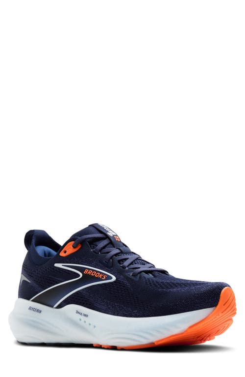 Brooks Glycerin 22 Running Shoe In Peacoat/blue Ribbon/orange