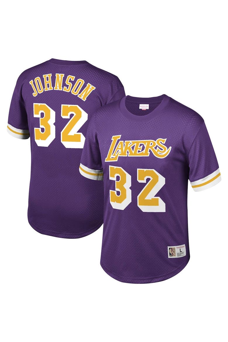 Men's Mitchell & Ness Magic Johnson Purple Los Angeles Lakers Mesh T-Shirt, Main, color, Purple