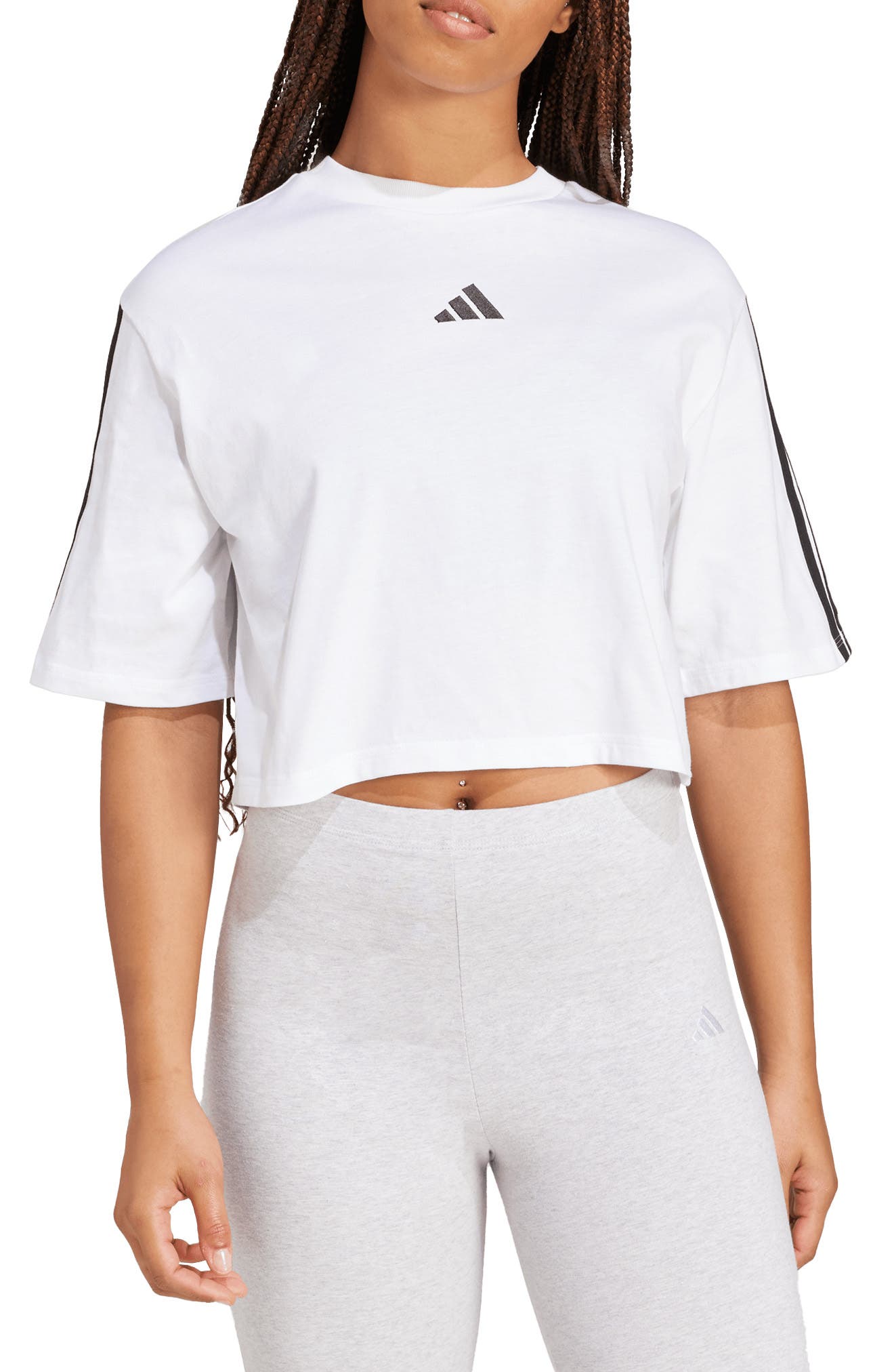 adidas 3-Stripes Cropped Cotton T-Shirt