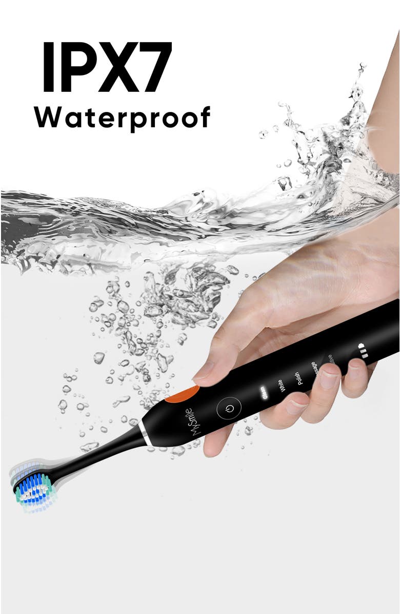 MySmile Rechargeable Sonic Electric Toothbrush for Adults, 6 Brush Heads, 5 Modes, Alternate, color, Black