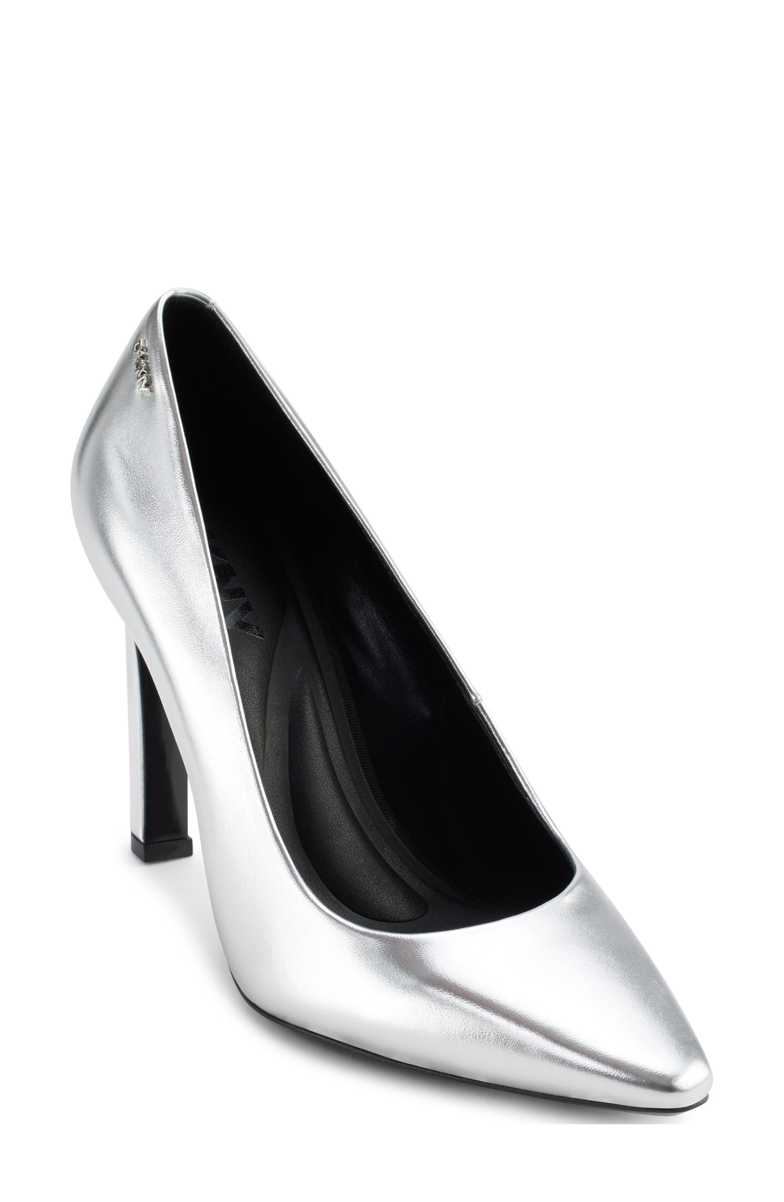 DKNY Chrystie Pointed Toe Pump, Main, color, Silver