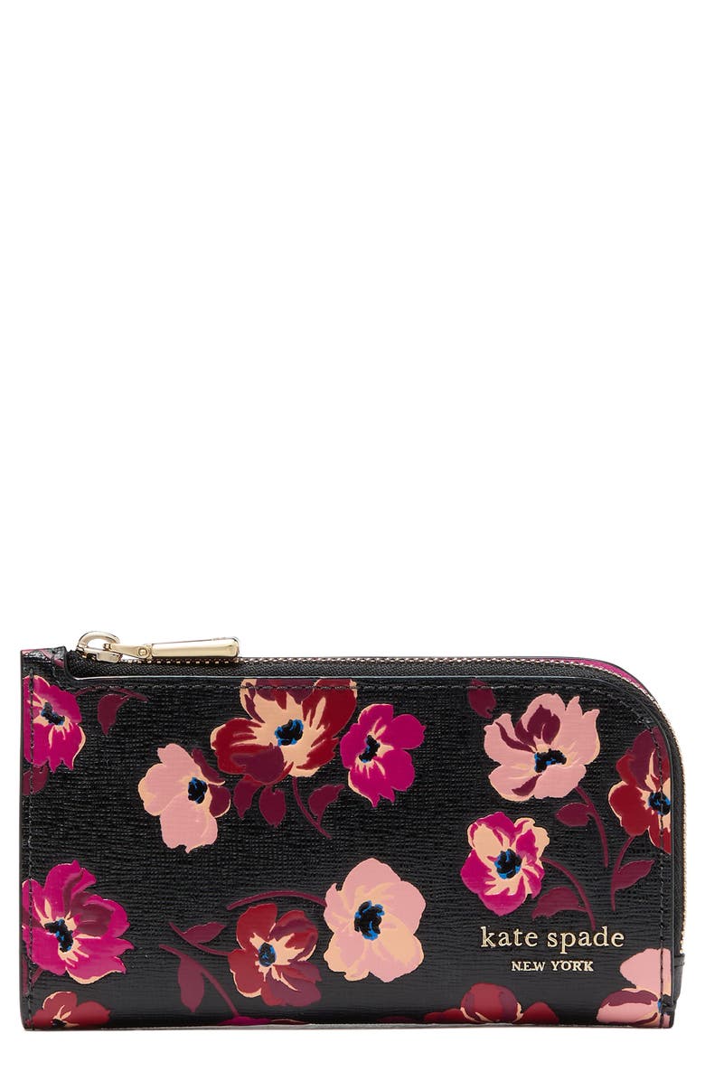 Kate Spade New York devin poppies saffiano leather zip wallet, Main, color, 
