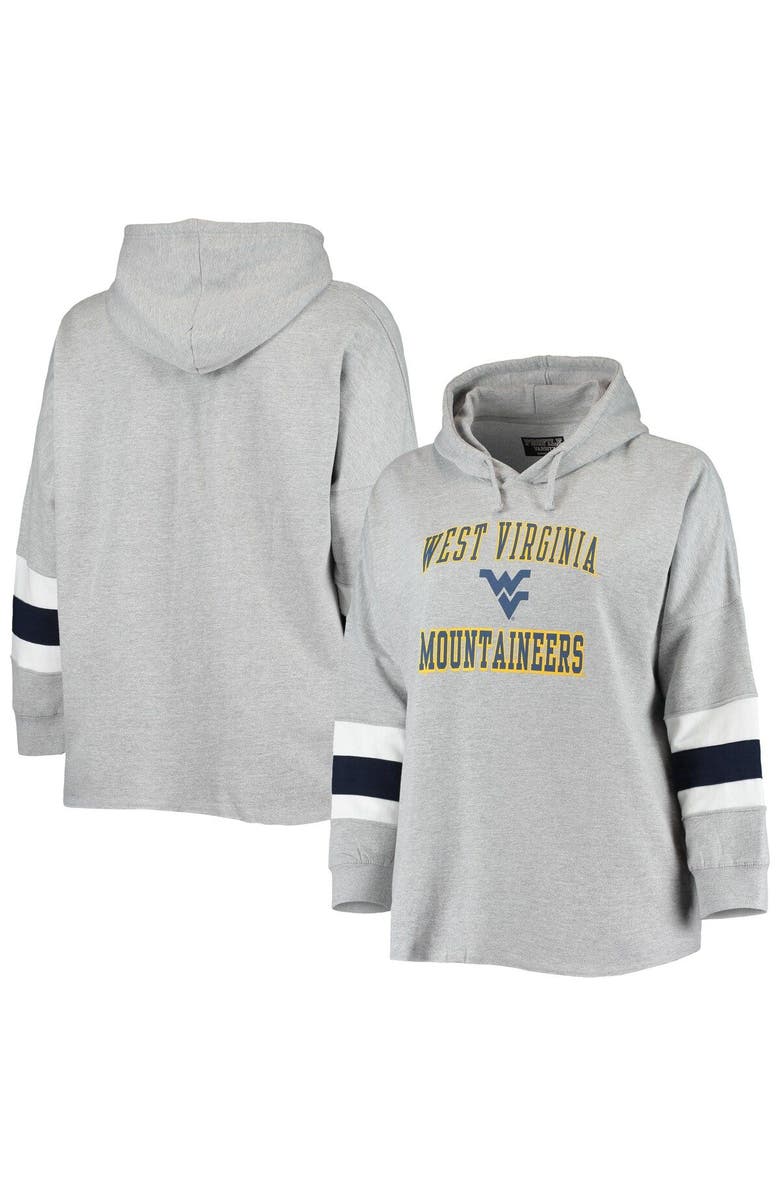 PROFILE Women's Heathered Gray West Virginia Mountaineers Plus Size Sleeve Stripe Pullover Hoodie, Alternate, color, 