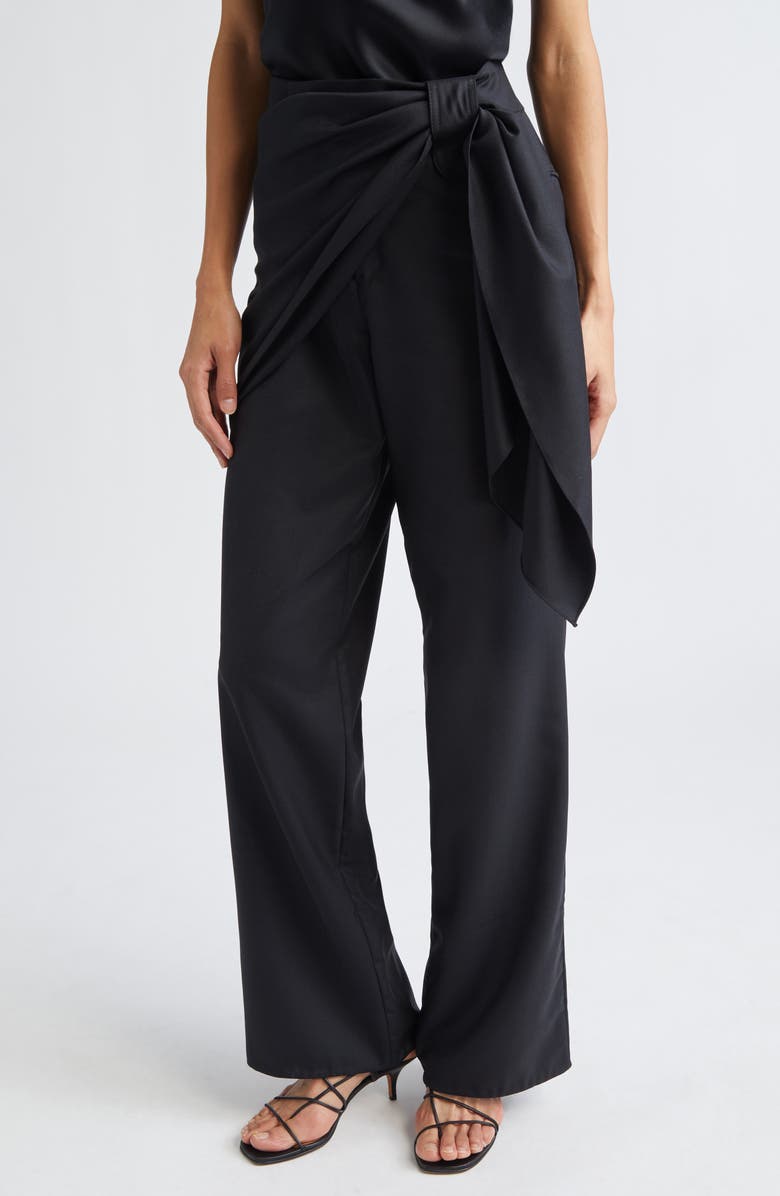 Johanna Ortiz Cascade Ruffle Wool Tea Pants, Main, color, Black