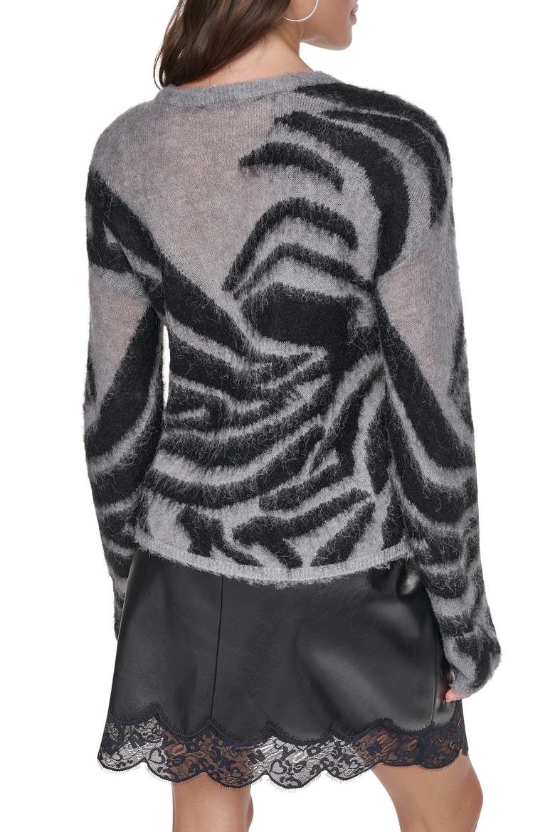 Brushed Animal Intarsia Sweater, Alternate, color, FEATHER HEATHER/ BLACK