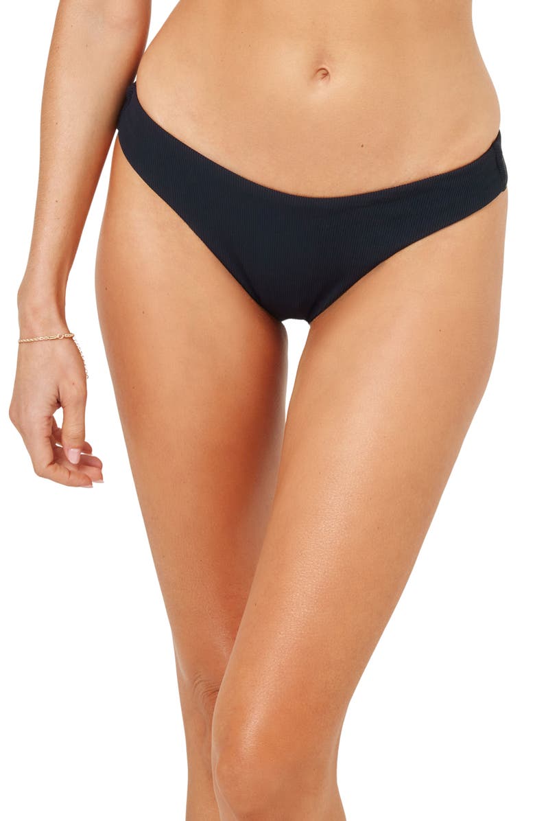 LSPACE Ribbed Rocky Classic Bikini Bottoms, Main, color, Black