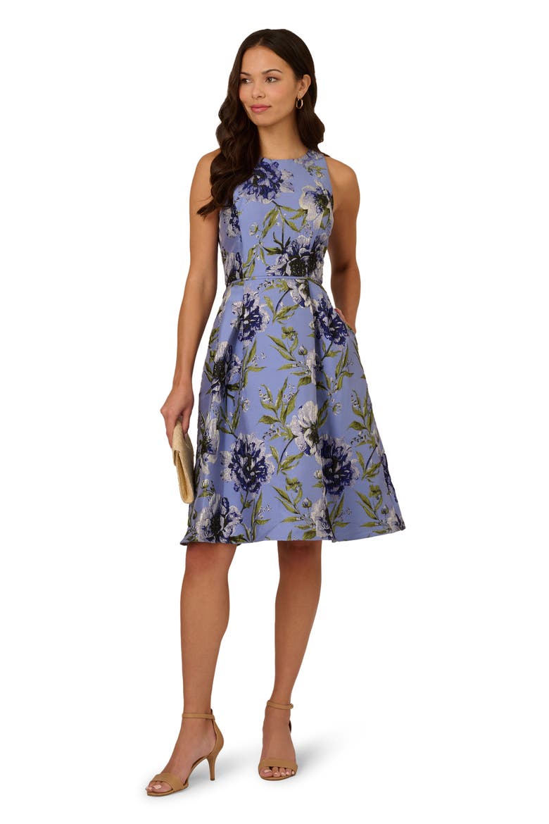 Floral Jacquard Cocktail Dress, Alternate, color, BLUE MULTI