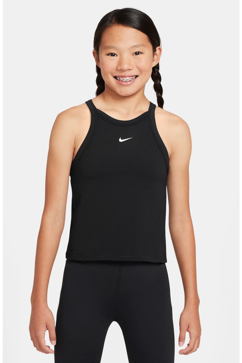 Kids' Dri-FIT High Neck Racerback Tank, Main, color, BLACK/ WHITE
