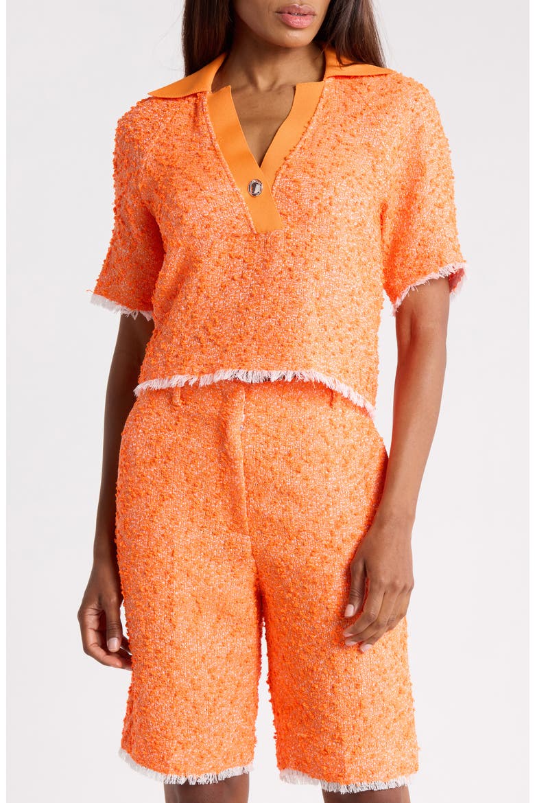 Rib Collar Tweed Polo, Main, color, NEON ORANGE MULTI