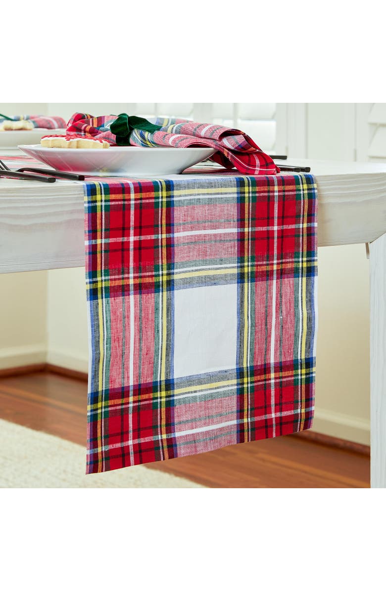 Solino Home Linen Table Runner - Stewart Plaid, Alternate, color, White